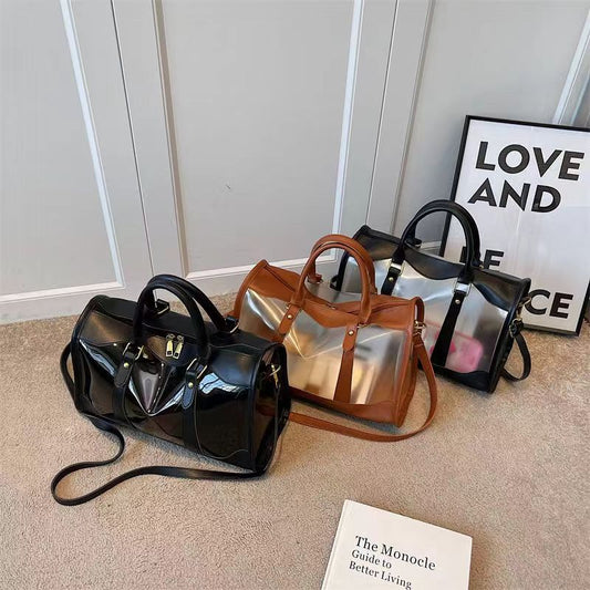 New Large Capacity Transparent Tote Bag Fashion Single Shoulder Handbag Crossbody Boston Bag