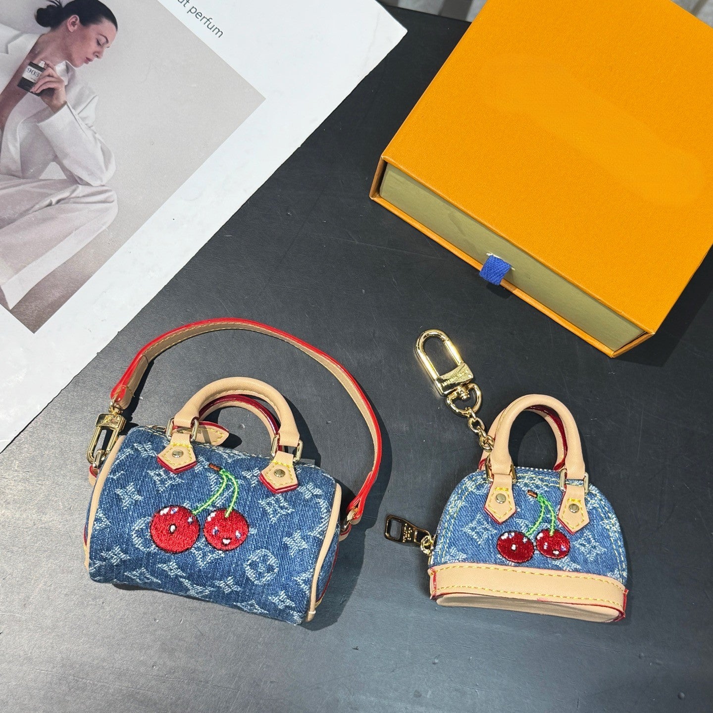 Mini cherry bag charm