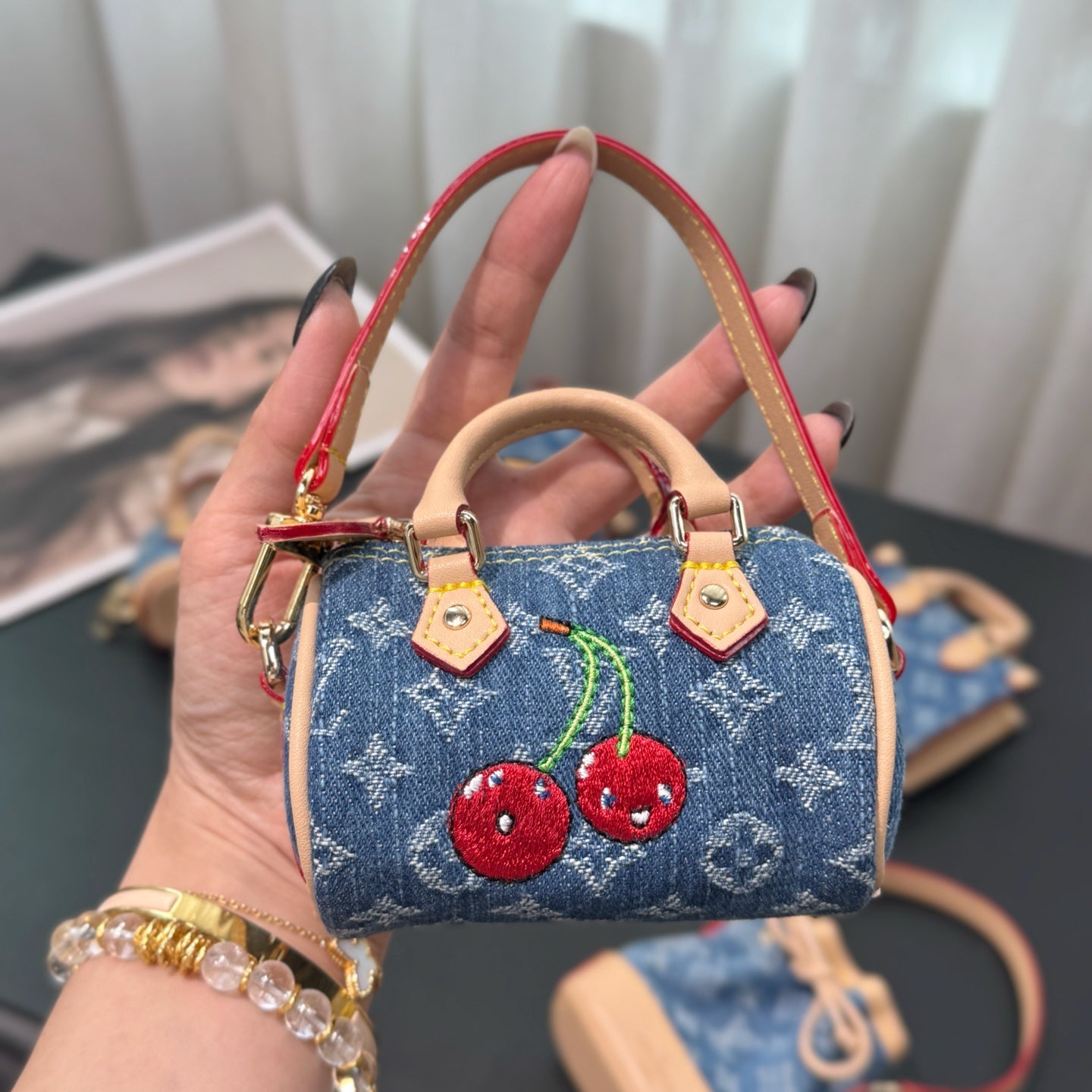 Mini cherry bag charm