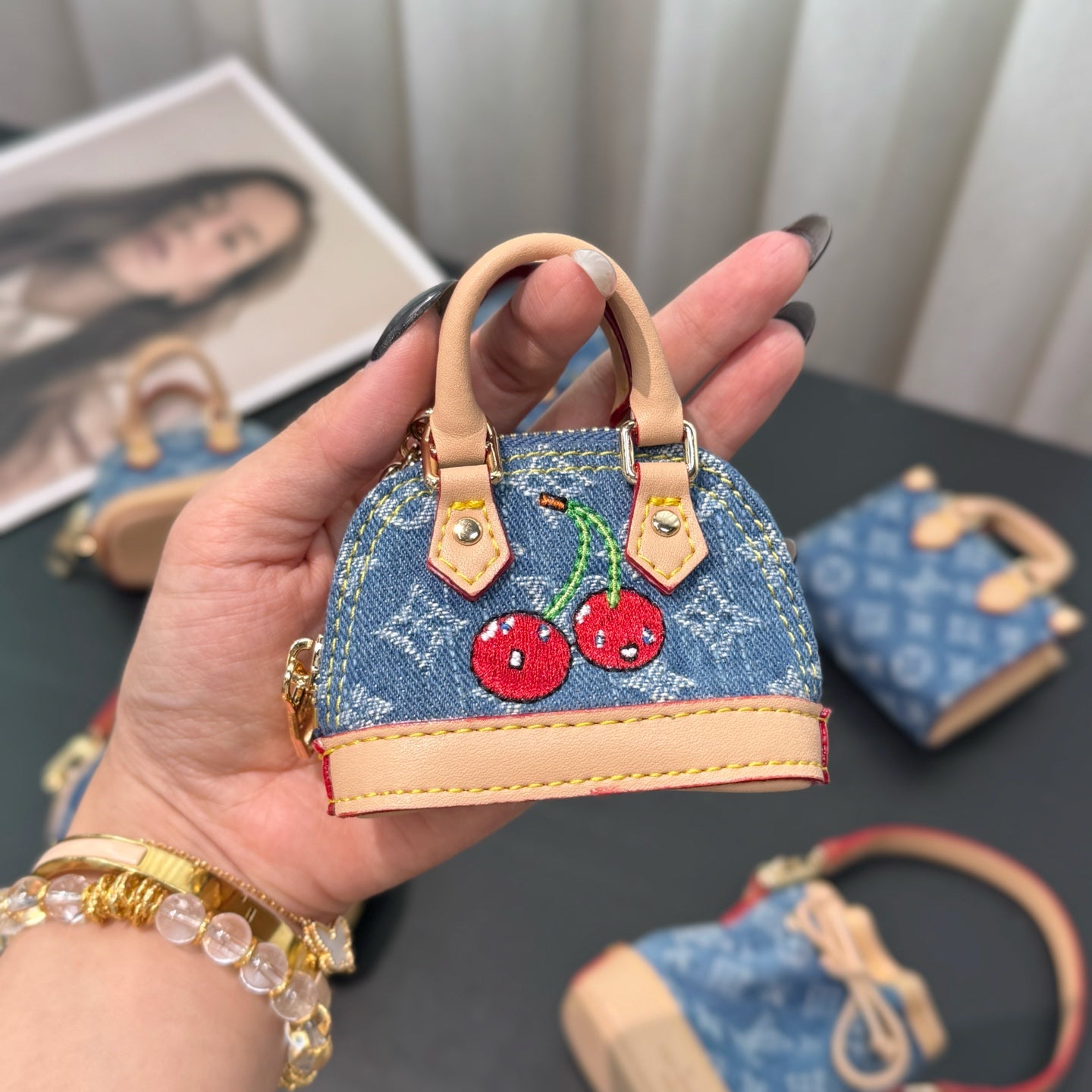 Mini cherry bag charm