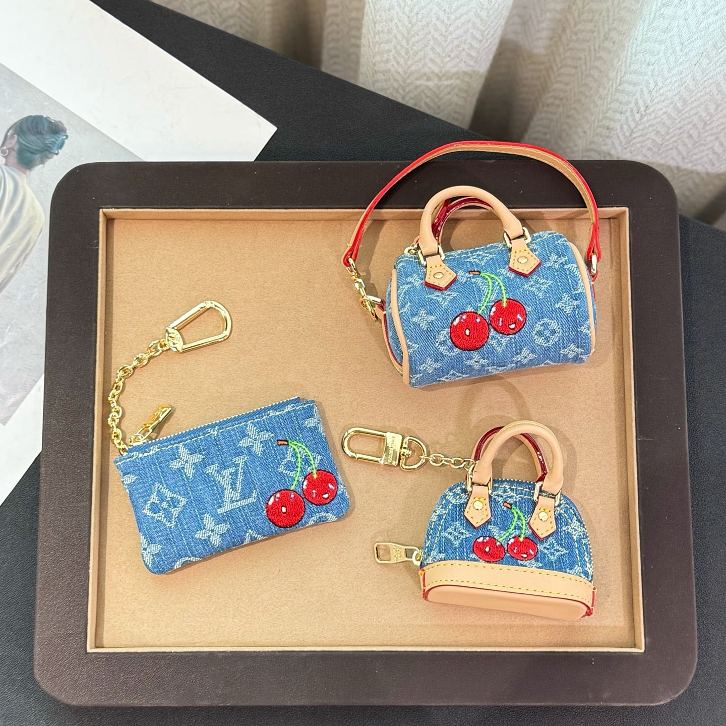 Mini cherry bag charm