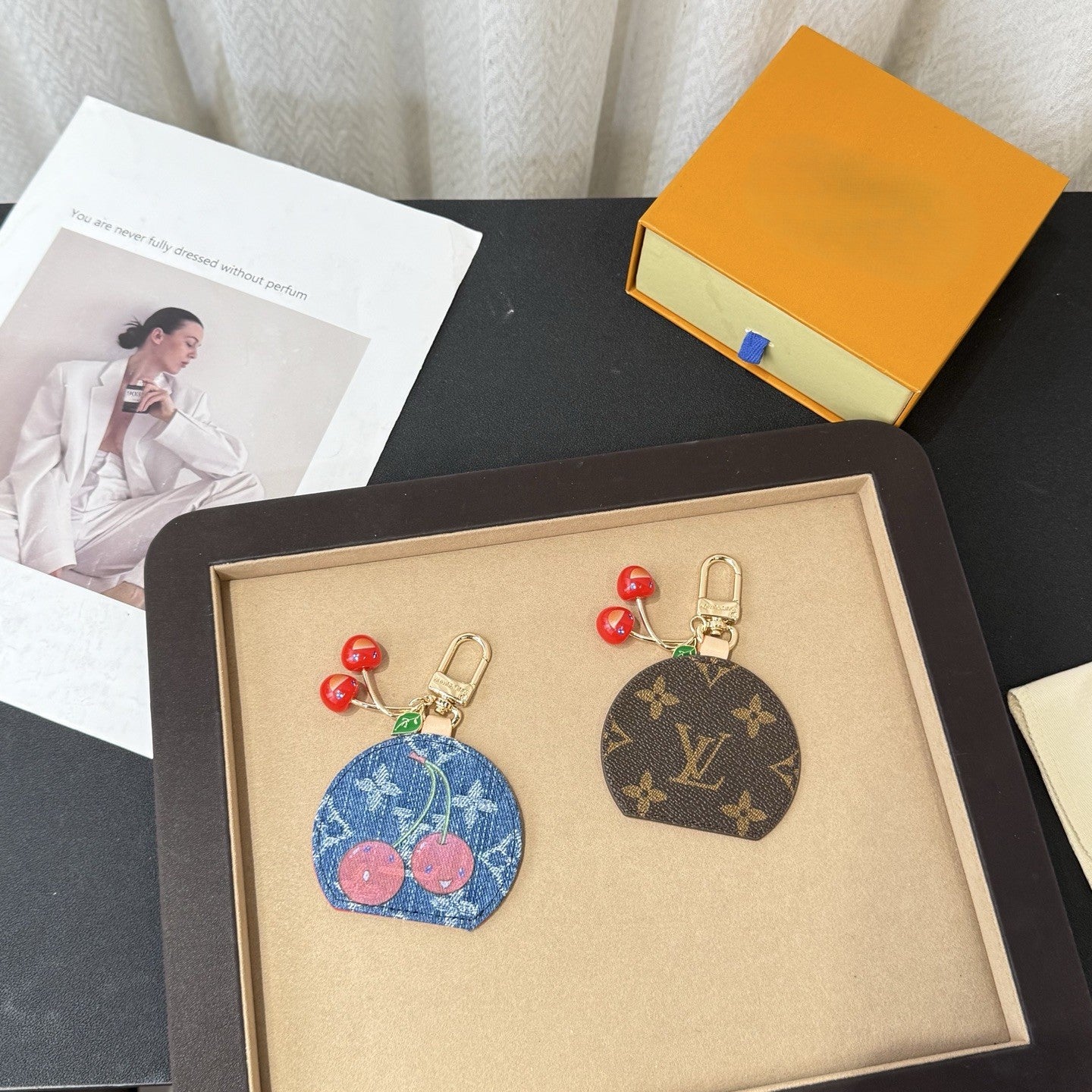 Mini cherry makeup mirror bag charm