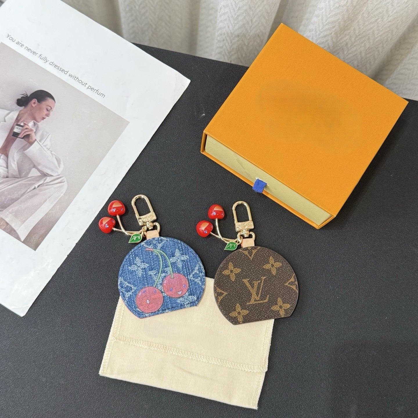 Mini cherry makeup mirror bag charm