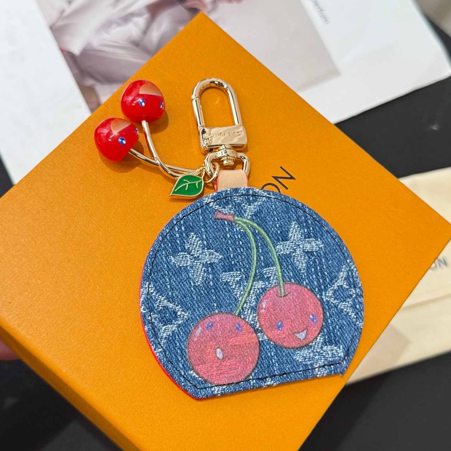 Mini cherry makeup mirror bag charm
