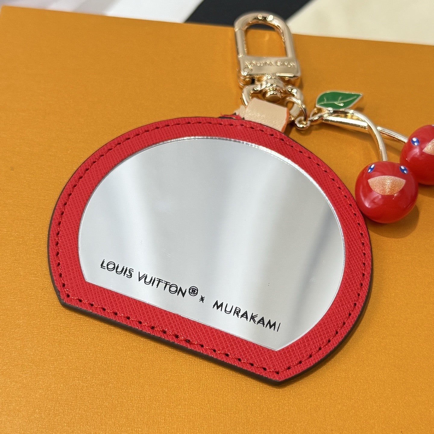 Mini cherry makeup mirror bag charm