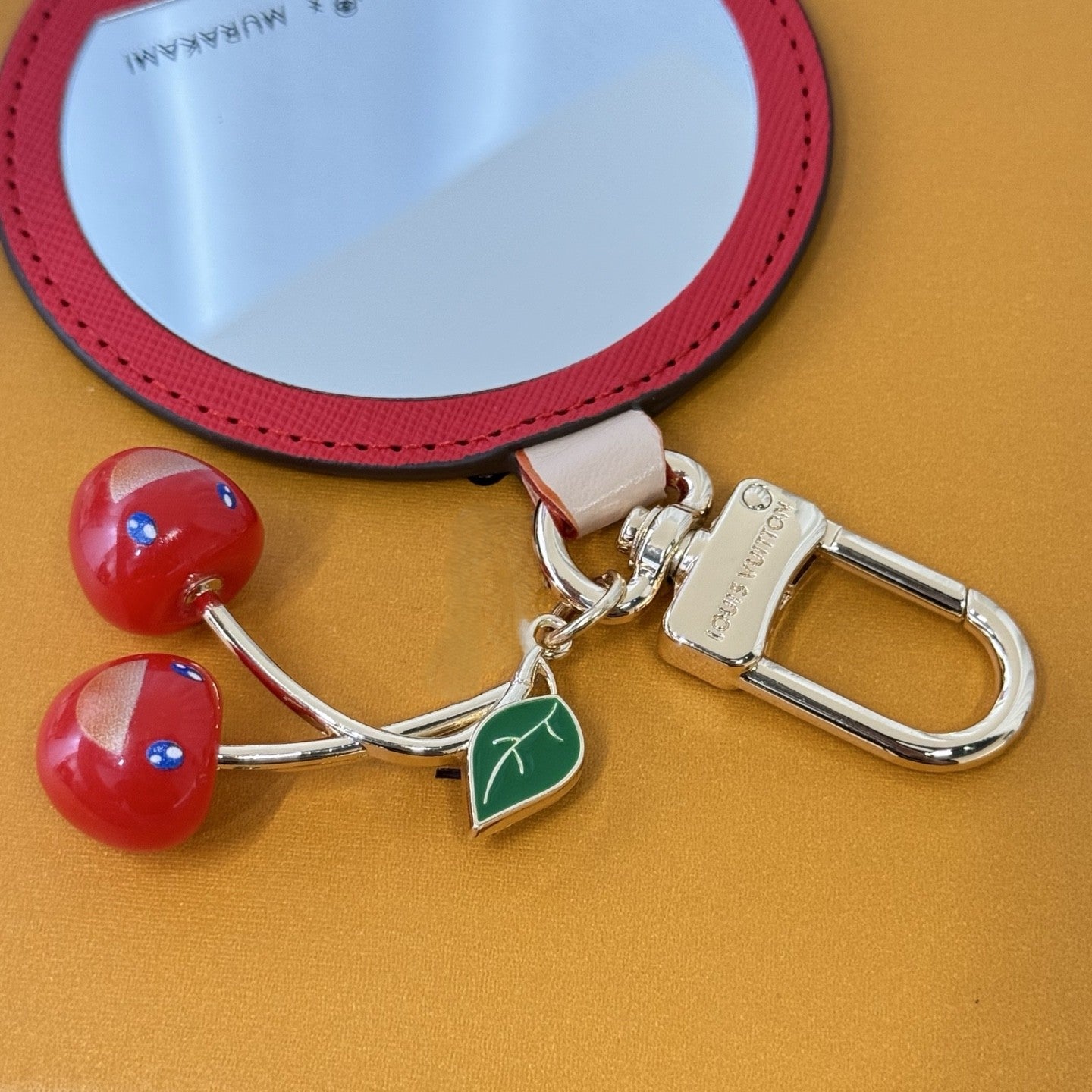 Mini cherry makeup mirror bag charm