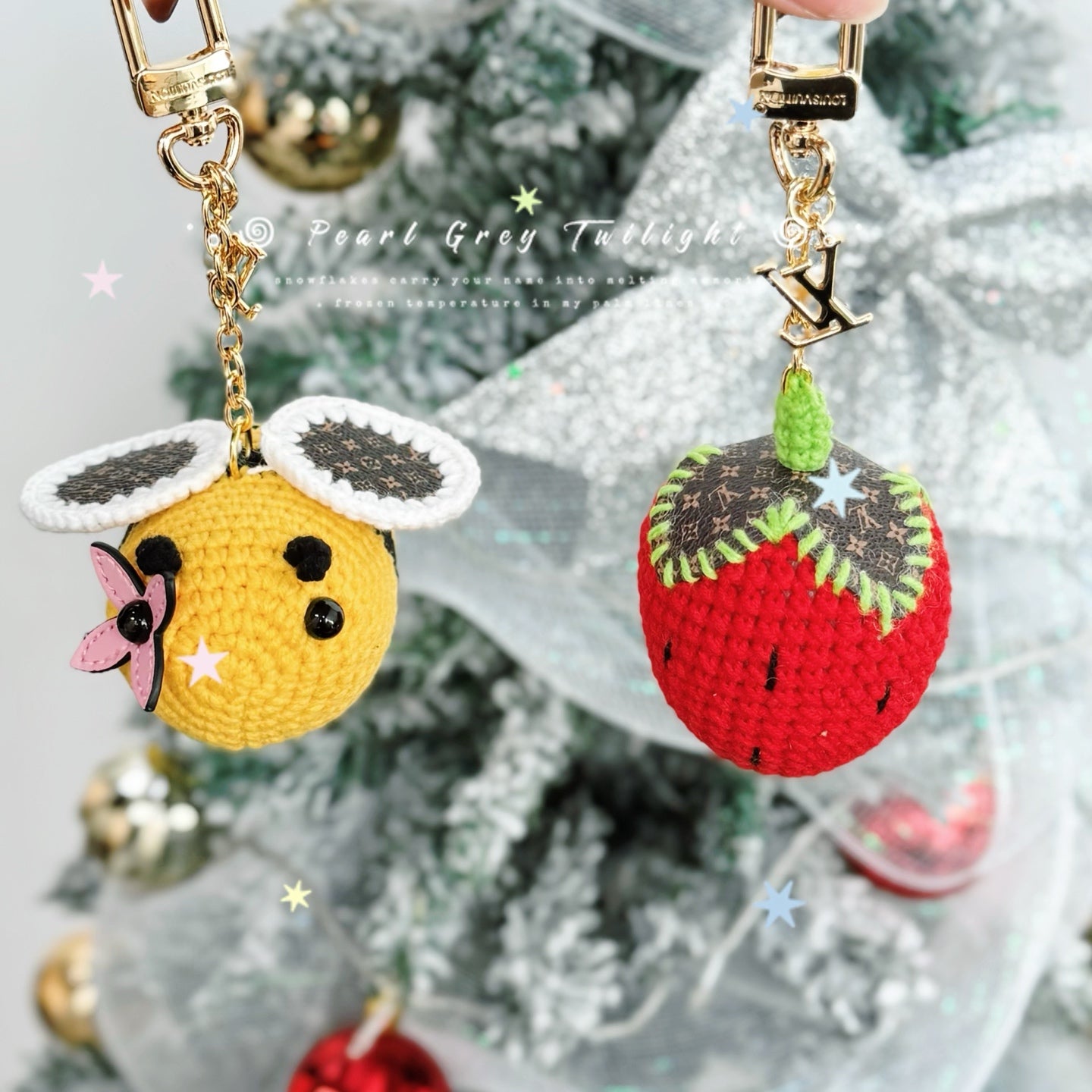 Amercian Bee and Strawberry Bag Charm