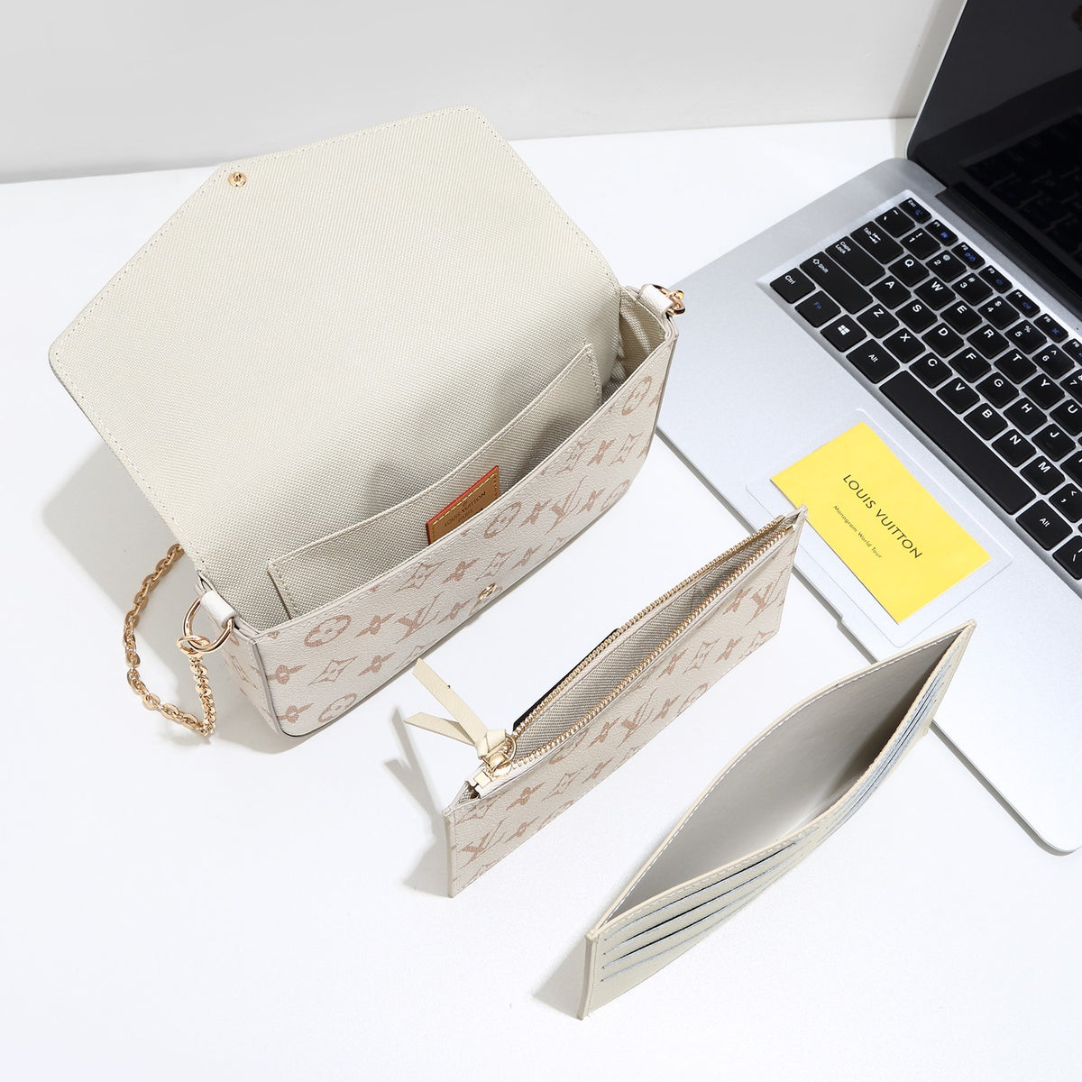Dune-colored three-piece set bag