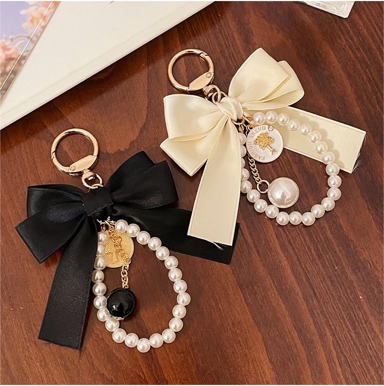 Mini Key Chains-Large Bow Tie Pearl String Key Chain Bag Charm