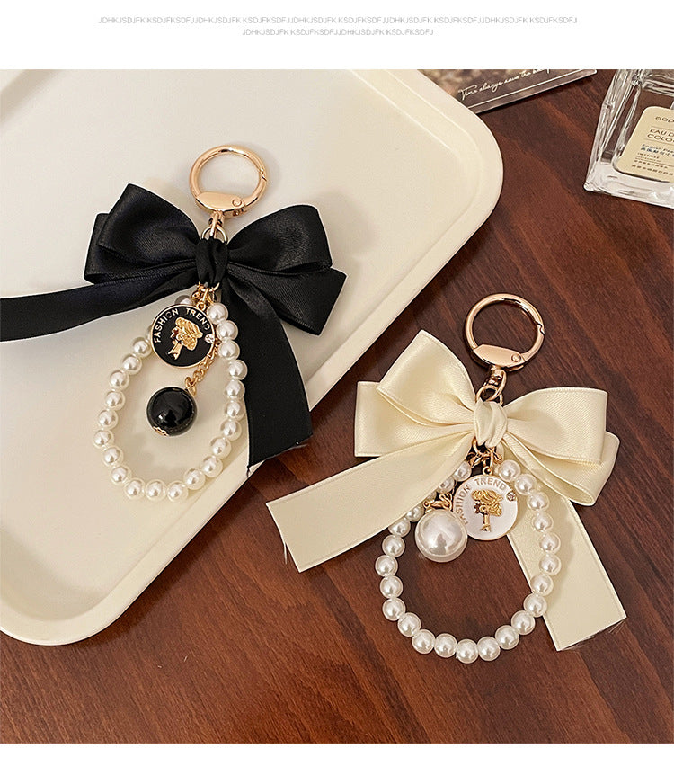 Mini Key Chains-Large Bow Tie Pearl String Key Chain Bag Charm