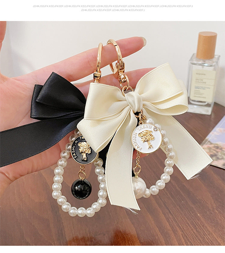 Mini Key Chains-Large Bow Tie Pearl String Key Chain Bag Charm