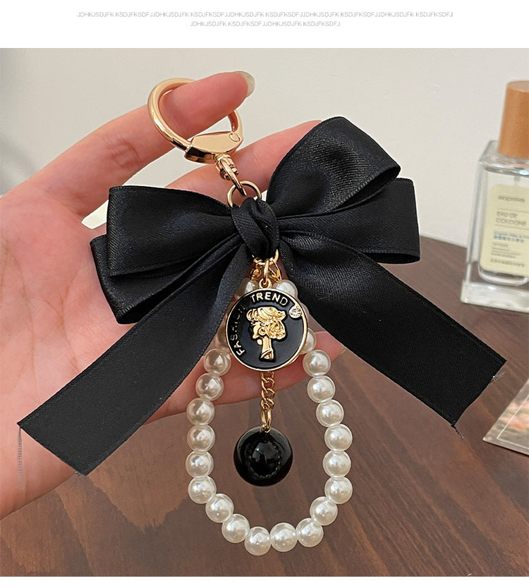 Mini Key Chains-Large Bow Tie Pearl String Key Chain Bag Charm