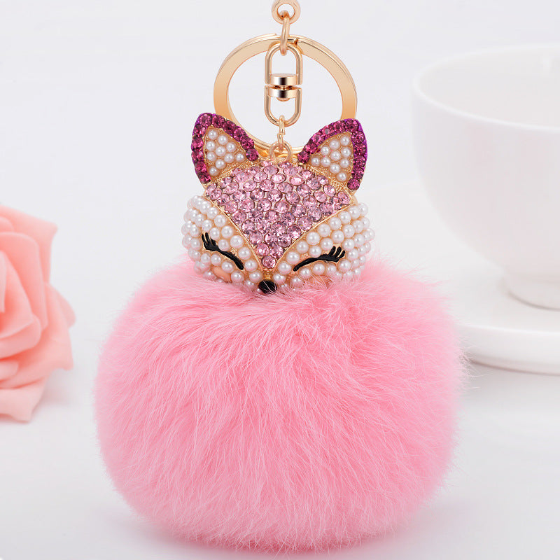 Mini Key Chains-Fox Key Fluffy Pom-pom Key Chain Bag Charm