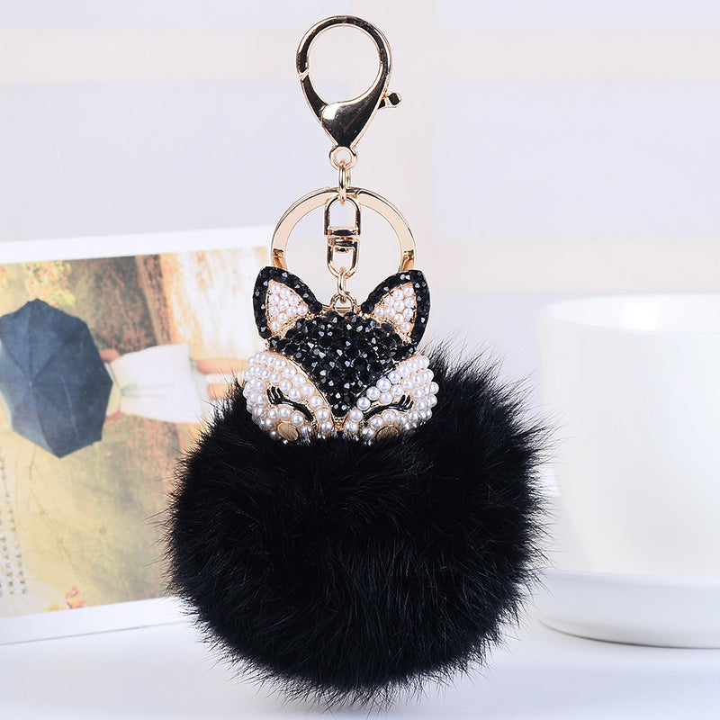 Mini Key Chains-Fox Key Fluffy Pom-pom Key Chain Bag Charm