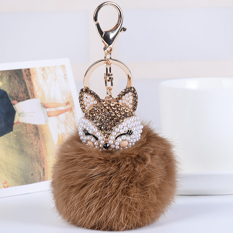 Mini Key Chains-Fox Key Fluffy Pom-pom Key Chain Bag Charm