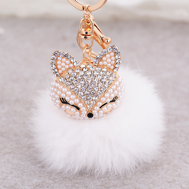 Mini Key Chains-Fox Key Fluffy Pom-pom Key Chain Bag Charm