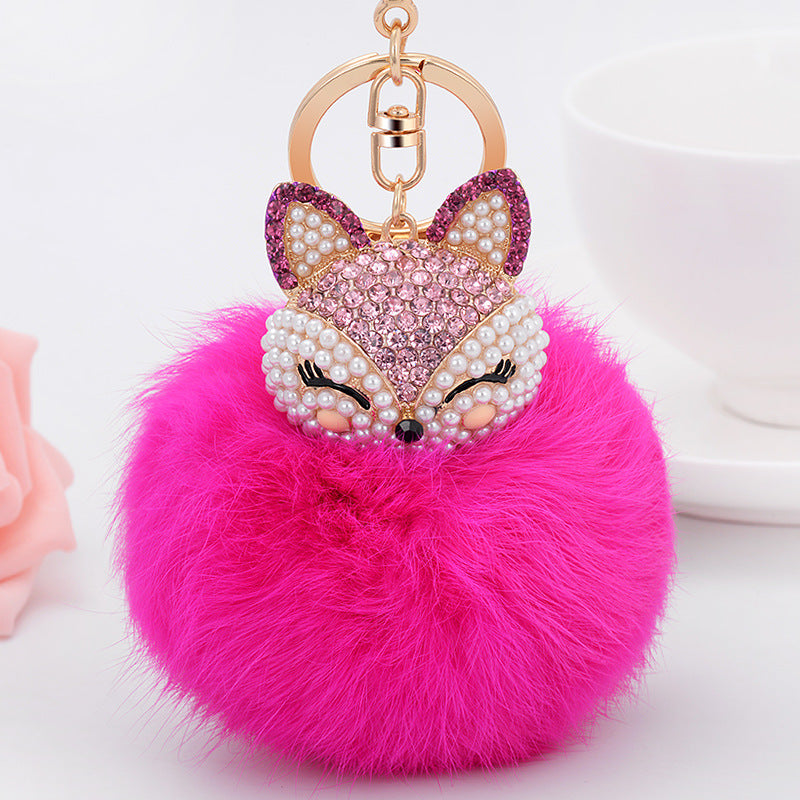 Mini Key Chains-Fox Key Fluffy Pom-pom Key Chain Bag Charm