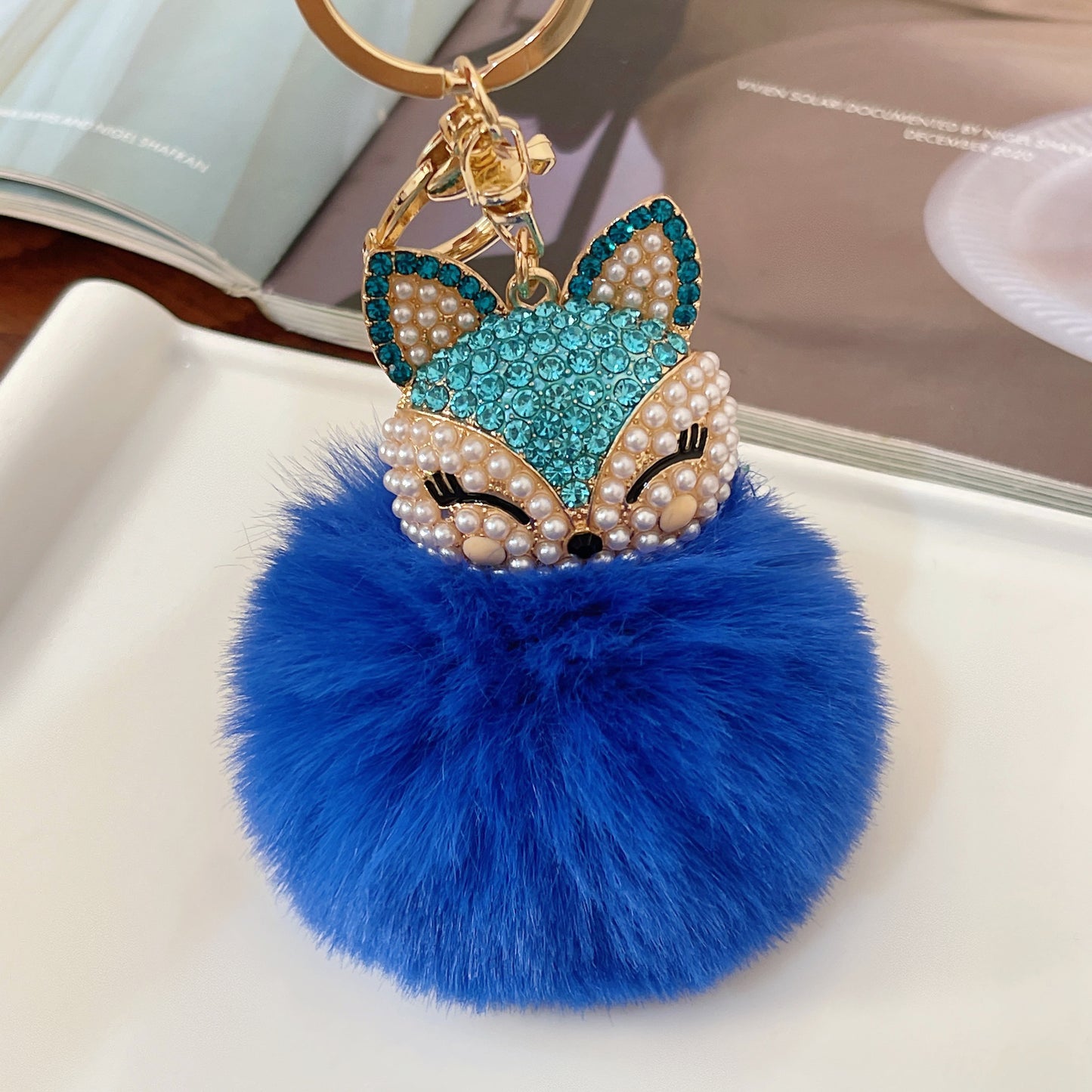 Mini Key Chains-Fox Key Fluffy Pom-pom Key Chain Bag Charm