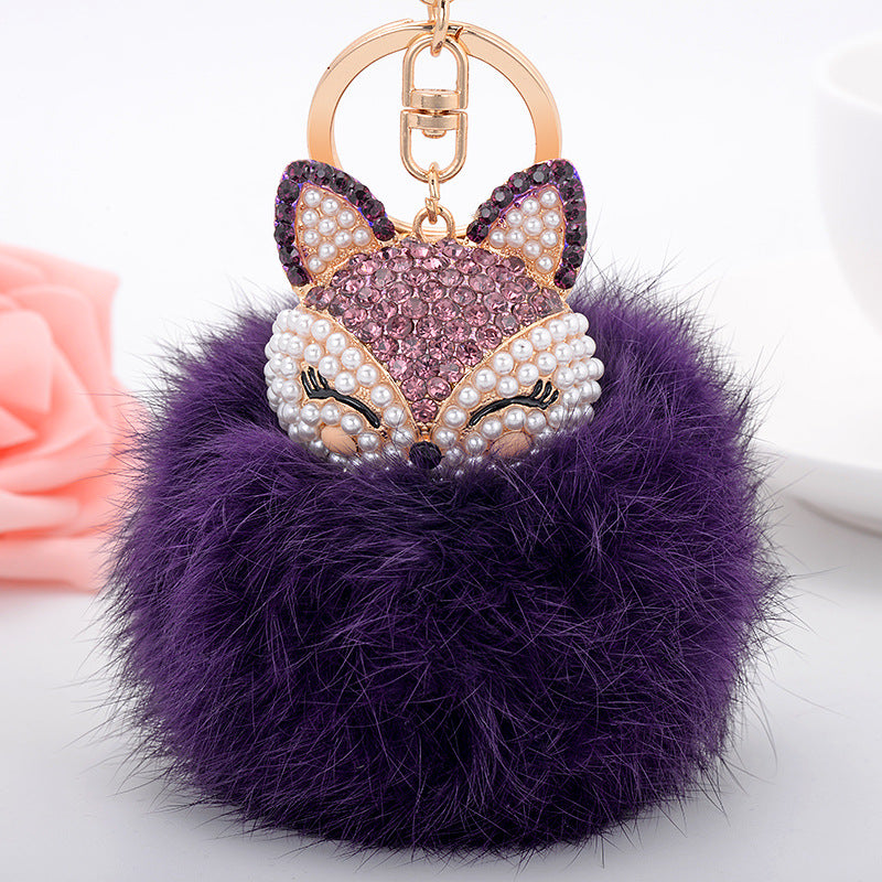 Mini Key Chains-Fox Key Fluffy Pom-pom Key Chain Bag Charm