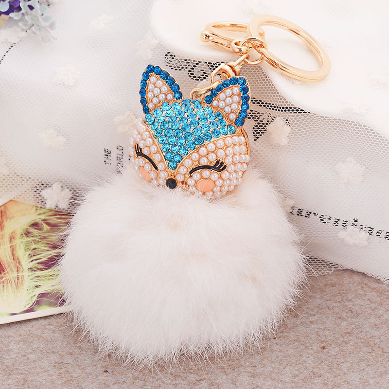 Mini Key Chains-Fox Key Fluffy Pom-pom Key Chain Bag Charm