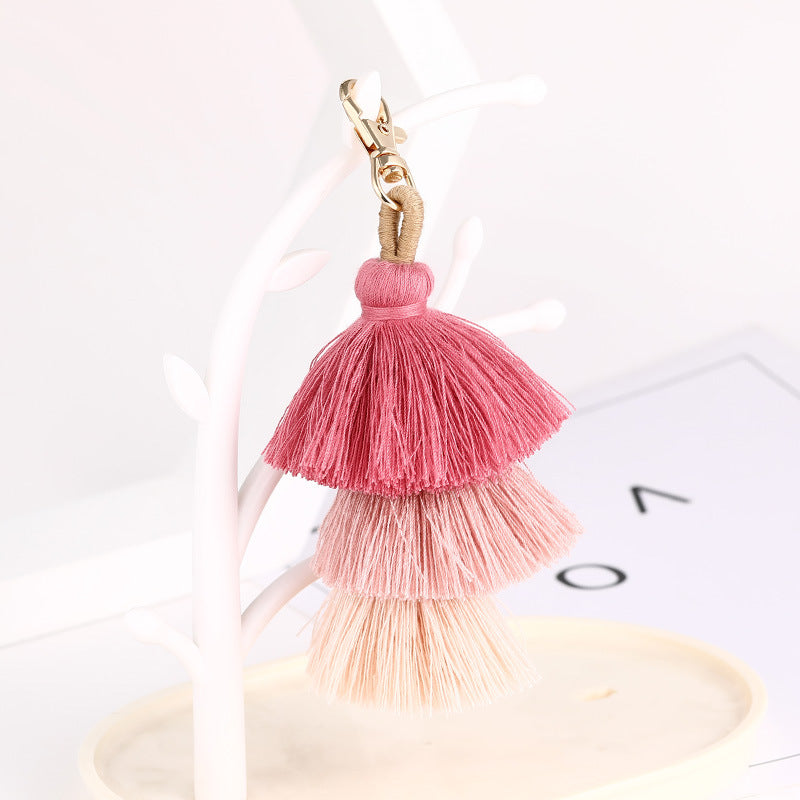 Mini Key Chains-Bohemian Ethnic Style Three-layer Tassel Keychain Pendeant Bag Charm