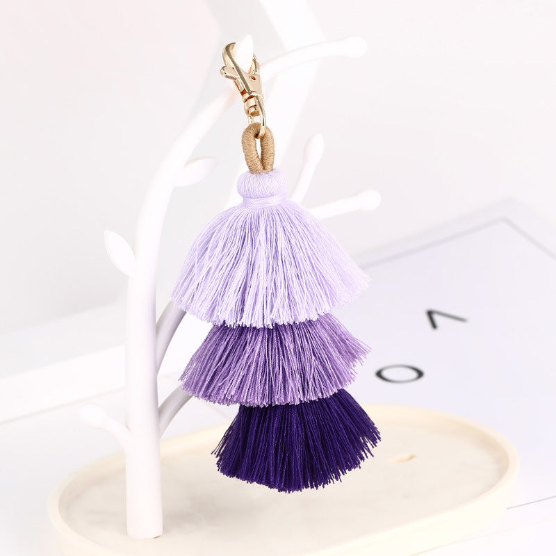 Mini Key Chains-Bohemian Ethnic Style Three-layer Tassel Keychain Pendeant Bag Charm