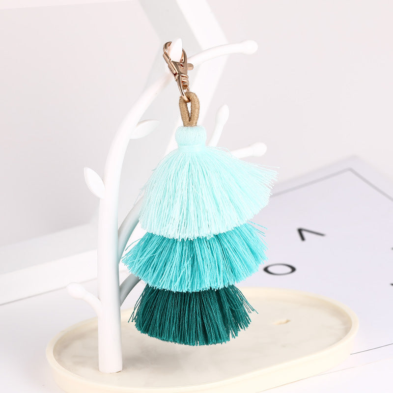 Mini Key Chains-Bohemian Ethnic Style Three-layer Tassel Keychain Pendeant Bag Charm