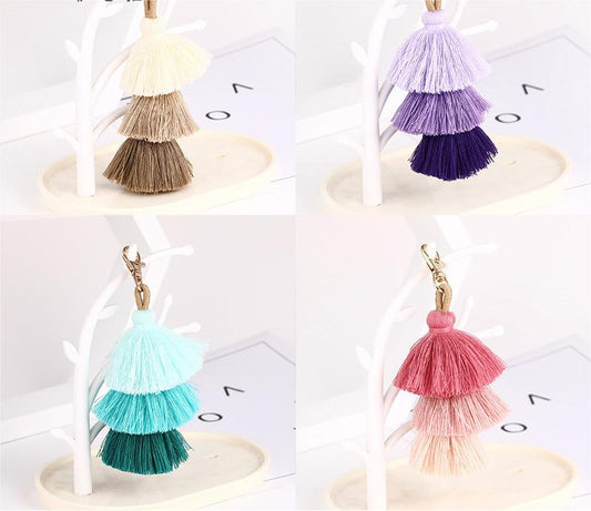 Mini Key Chains-Bohemian Ethnic Style Three-layer Tassel Keychain Pendeant Bag Charm