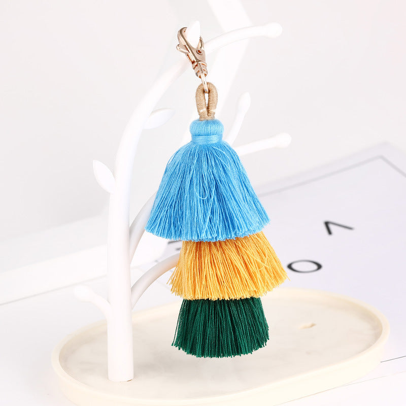 Mini Key Chains-Bohemian Ethnic Style Three-layer Tassel Keychain Pendeant Bag Charm