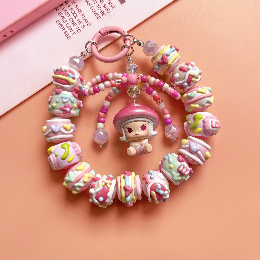 Mushroom Elf Series Cute Bead Cell Phone Bag Pendant -Keychain/ Girls' Gift