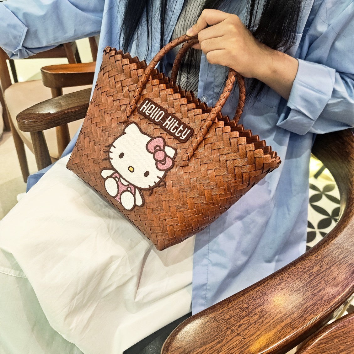 Hello kitty Imitation bamboo basket tote